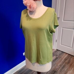 Eileen Fisher Green Relaxed Scoop Neck T-Shirt Size Large